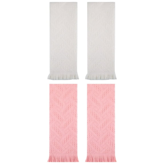 Unique Bargains 4 Pcs Jacquard Pattern Soft Hand Towel Set 13" x 29" Beige/Pink