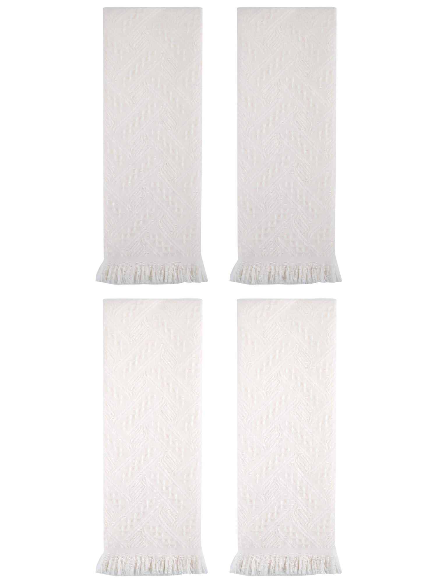 Unique Bargains 4 Pcs Jacquard Pattern Soft Hand Towel Set 13" x 29" Beige/White