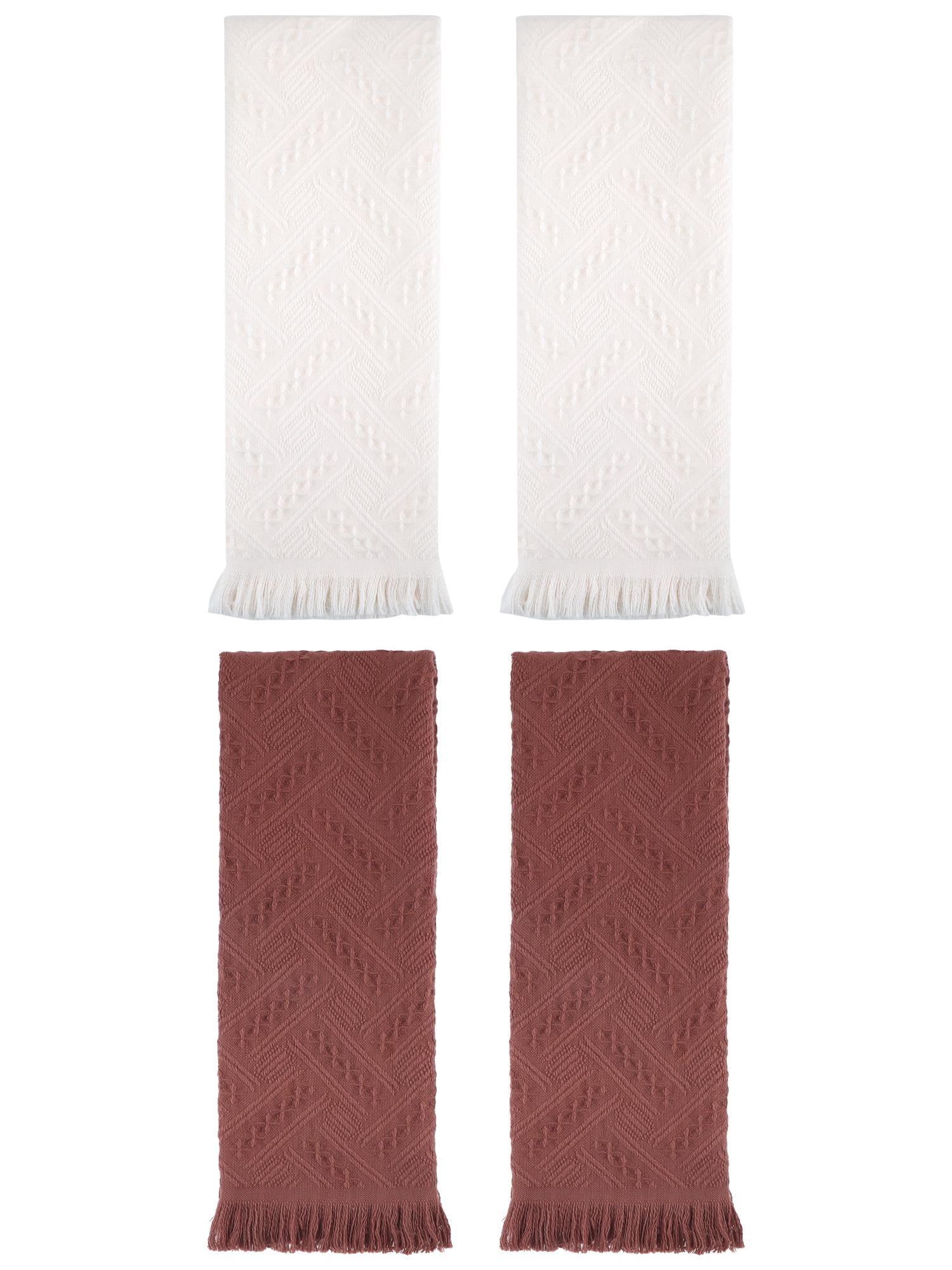 Unique Bargains 4 Pcs Jacquard Pattern Soft Hand Towel Set 13" x 29" Brown/White
