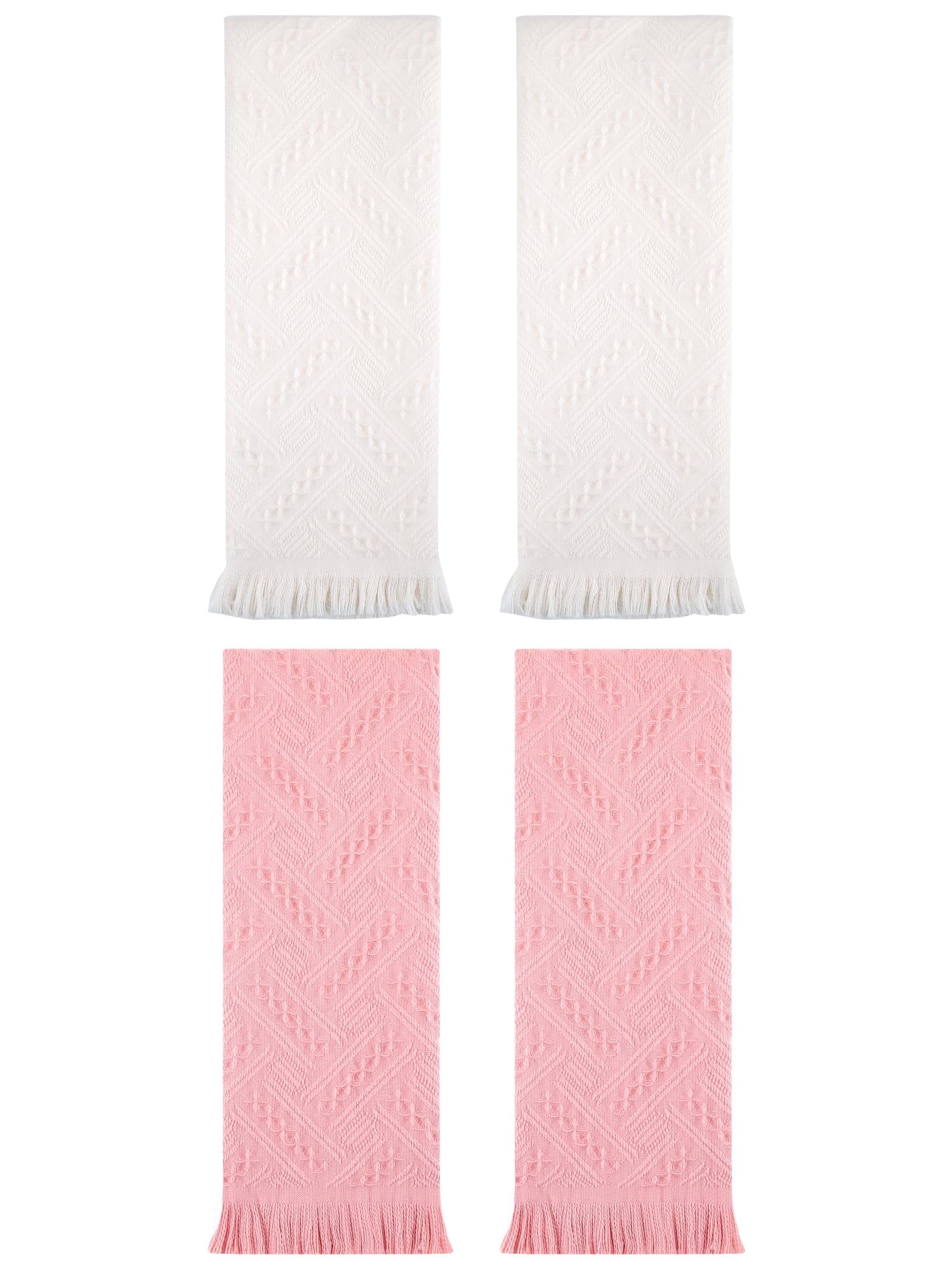 Unique Bargains 4 Pcs Jacquard Pattern Soft Hand Towel Set 13" x 29" Pink/White