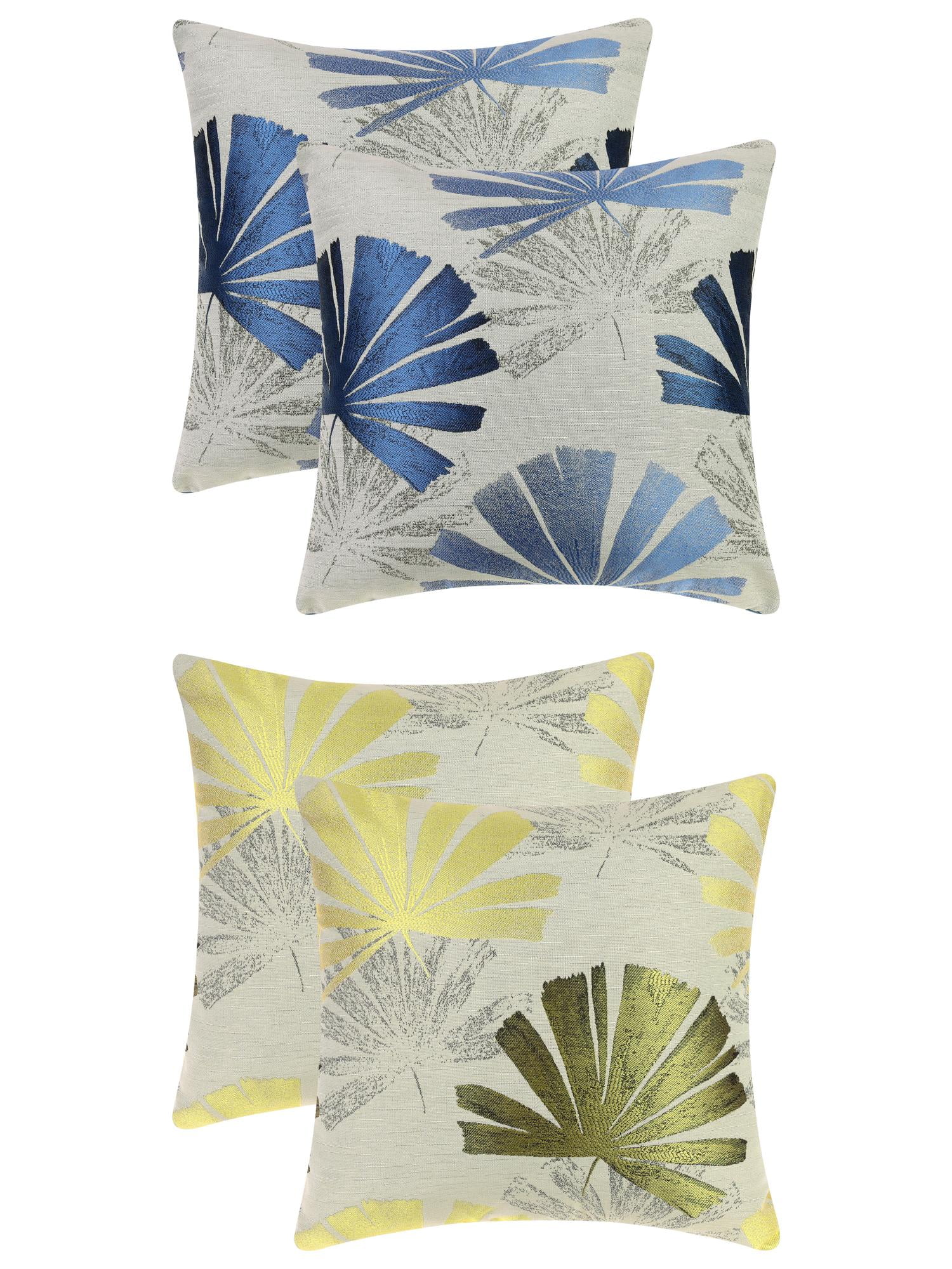 Unique Bargains 4 Pcs Leaf Pattern Cushion Cases Decorative Throw Pillow Covers Blue/Yellow 18" x 18"