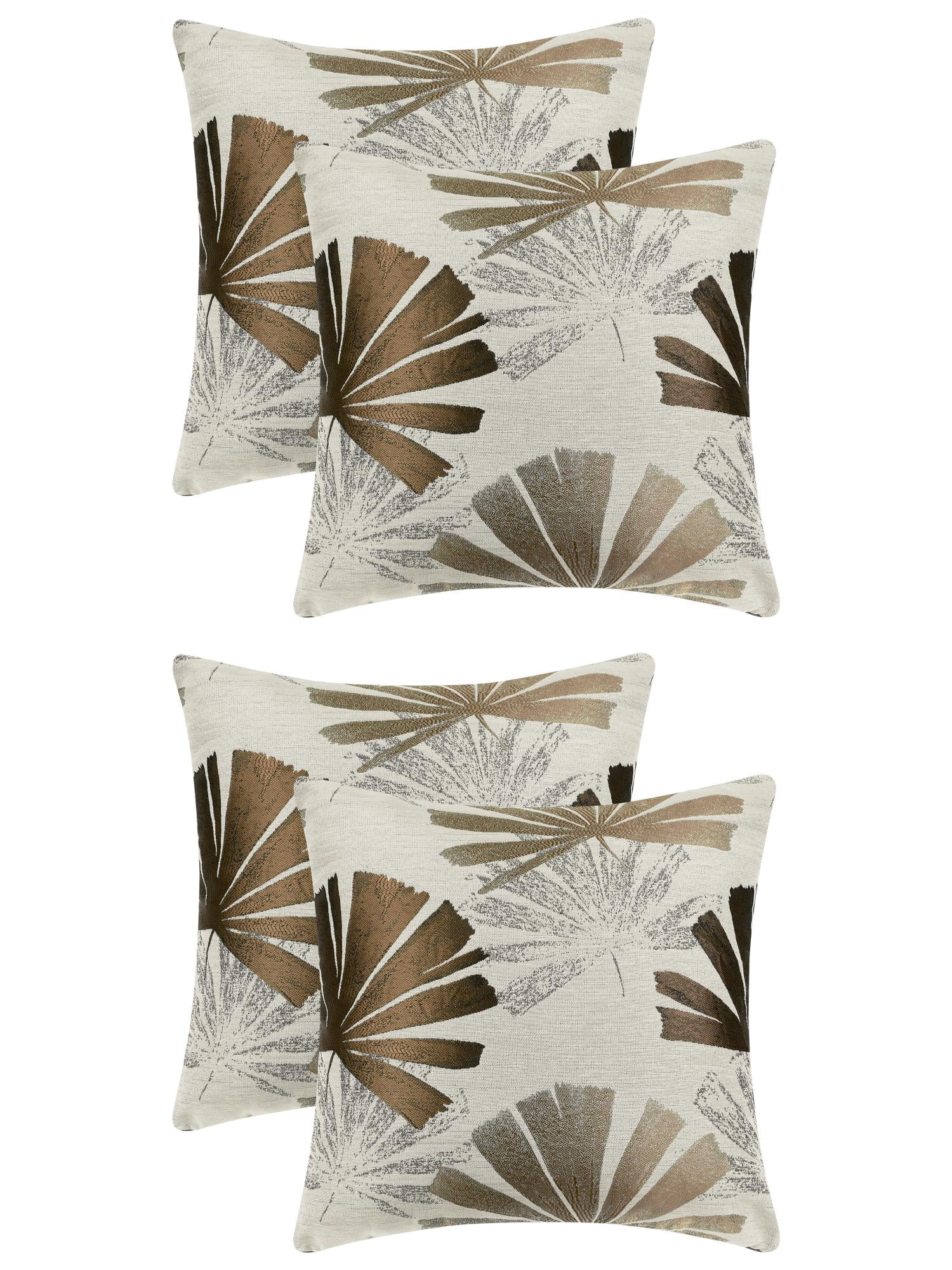 Unique Bargains 4 Pcs Leaf Pattern Cushion Cases Decorative Throw Pillow Covers Brown 18" x 18"