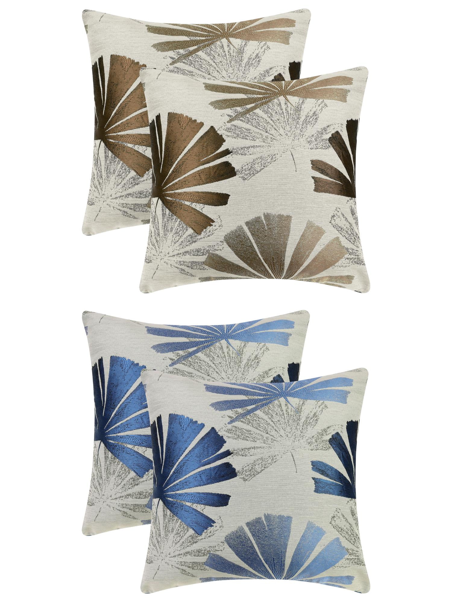 Unique Bargains 4 Pcs Leaf Pattern Cushion Cases Decorative Throw Pillow Covers Brown/Blue 18" x 18"