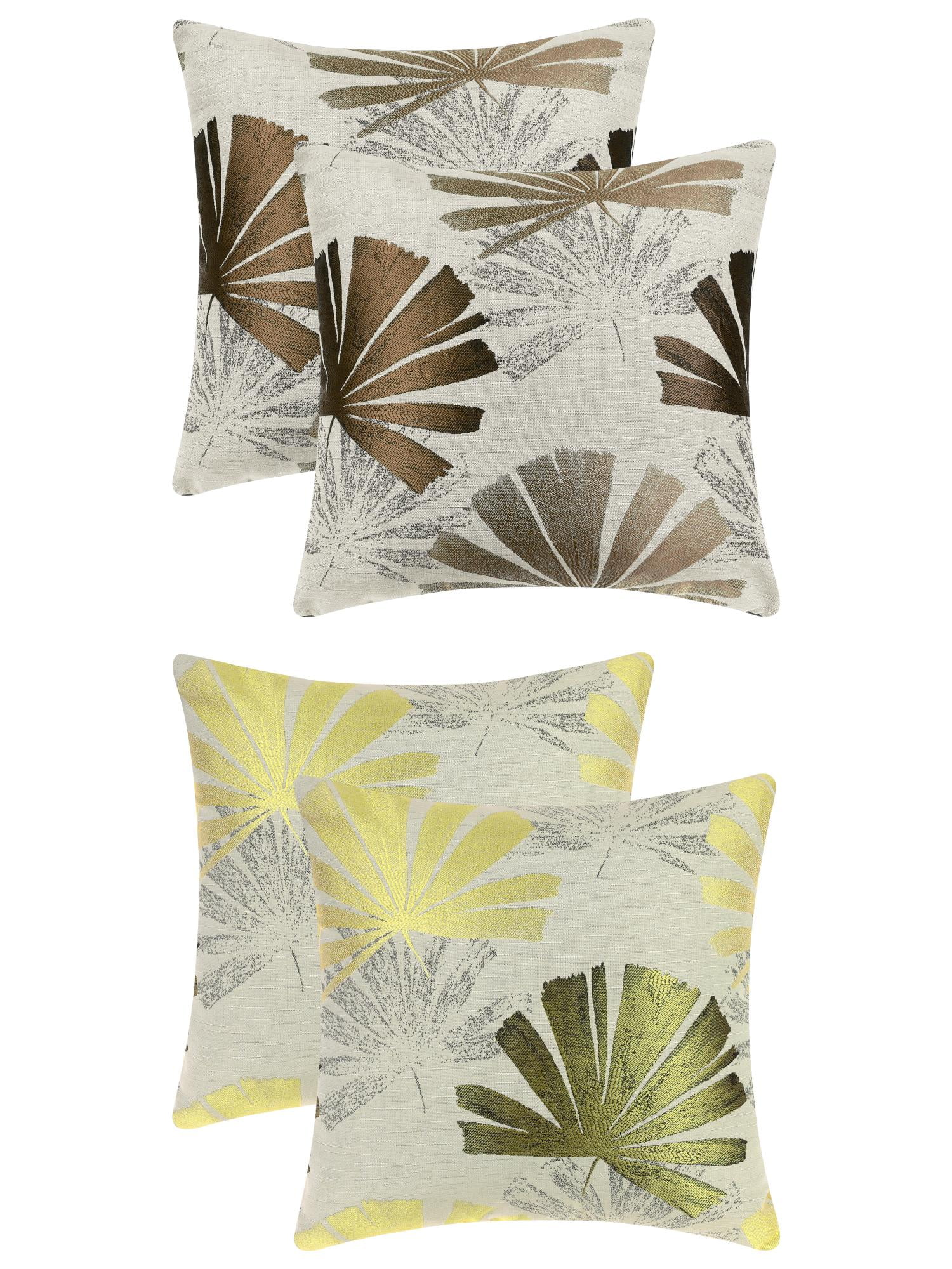 Unique Bargains 4 Pcs Leaf Pattern Cushion Cases Decorative Throw Pillow Covers Brown/Yellow 18" x 18"