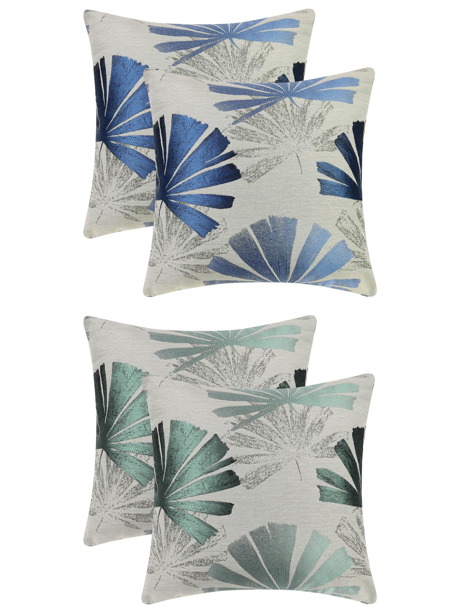 Unique Bargains 4 Pcs Leaf Pattern Cushion Cases Decorative Throw Pillow Covers Green/Blue 18" x 18"