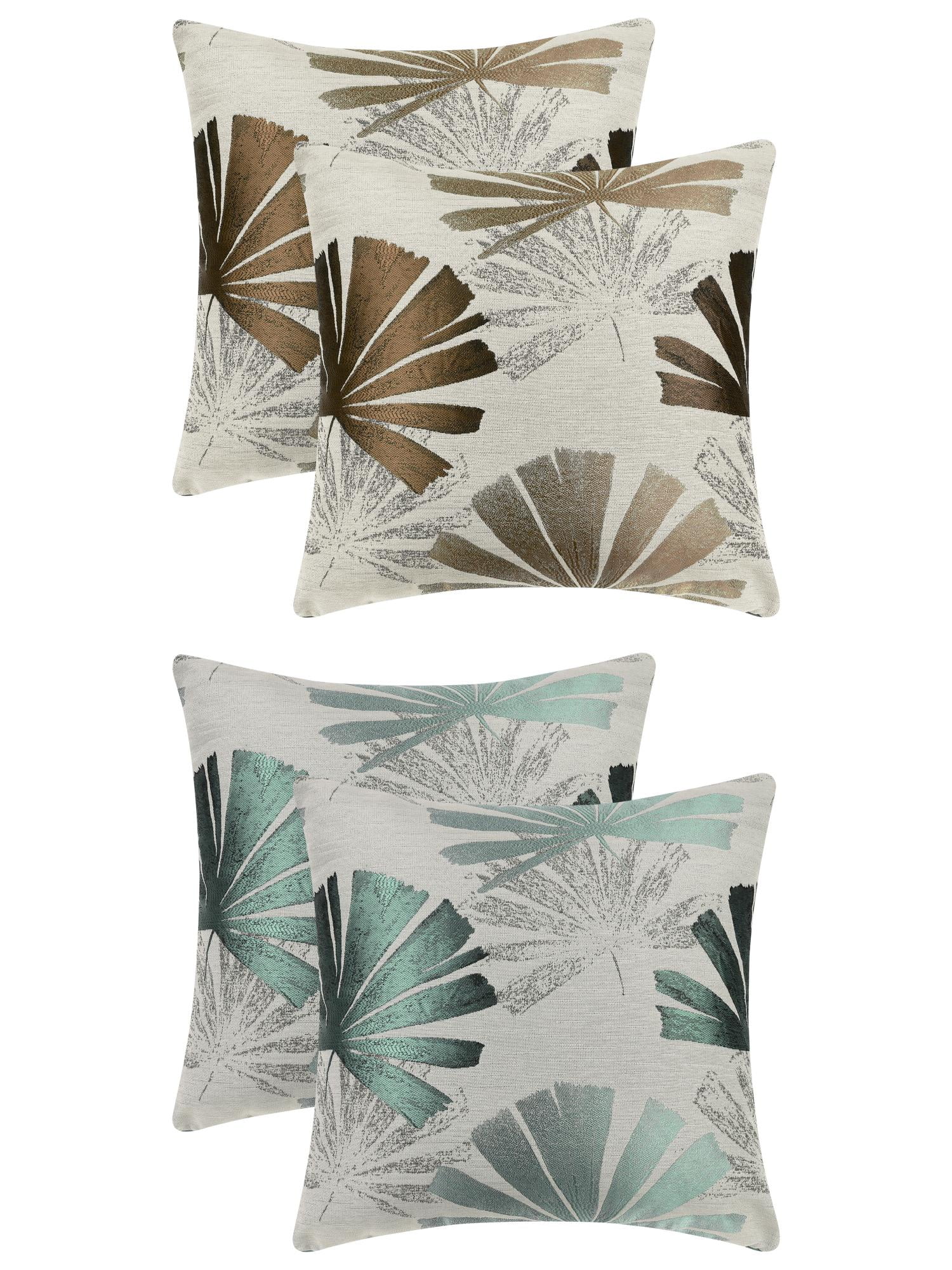 Unique Bargains 4 Pcs Leaf Pattern Cushion Cases Decorative Throw Pillow Covers Green/Brown 18" x 18"