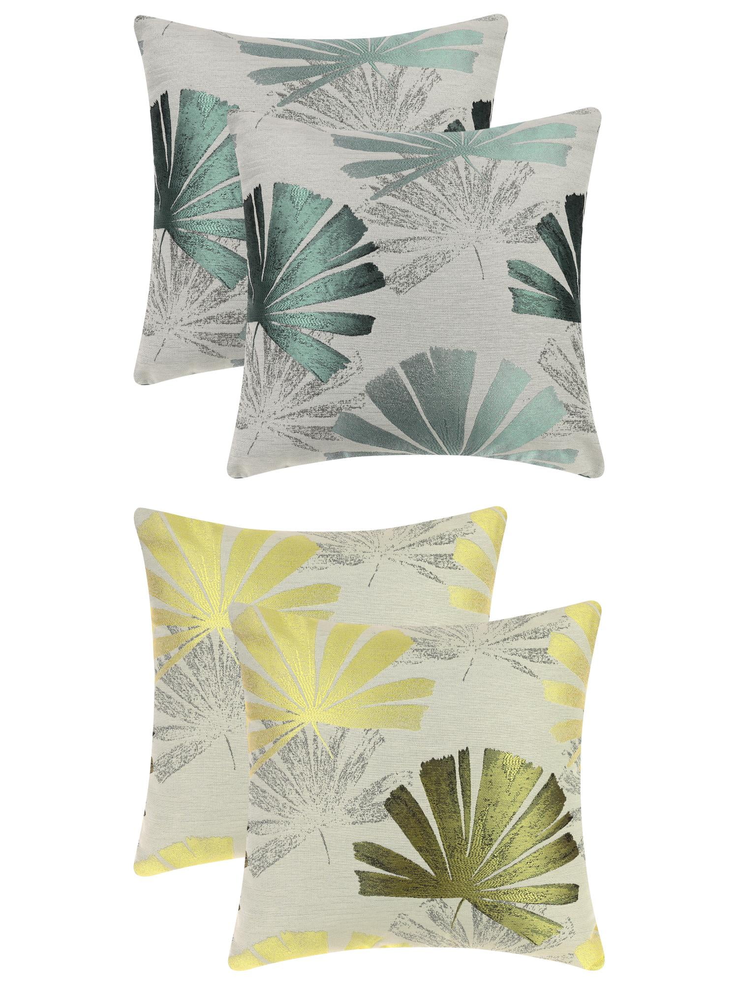 Unique Bargains 4 Pcs Leaf Pattern Cushion Cases Decorative Throw Pillow Covers Green/Yellow 18" x 18"