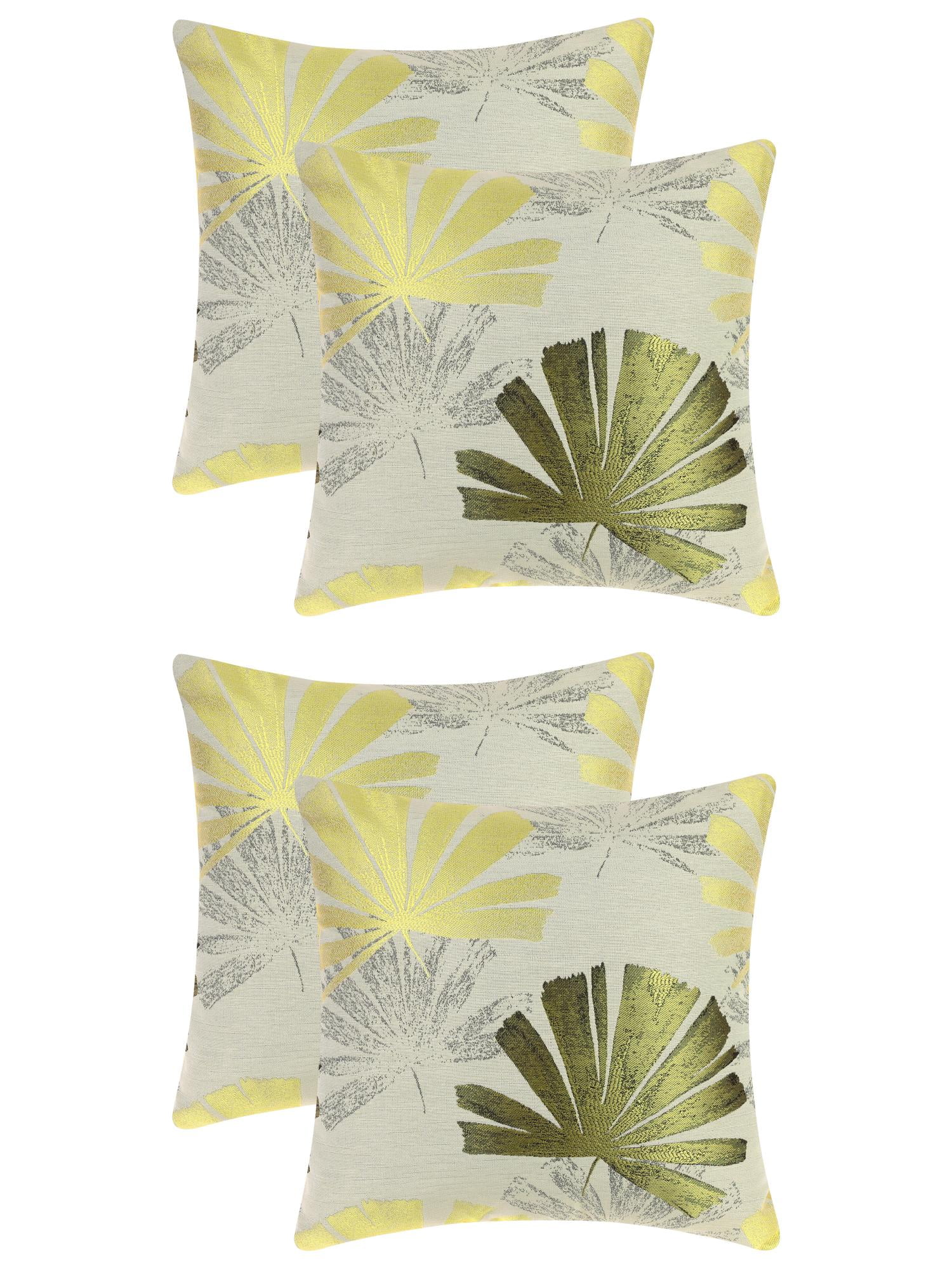 Unique Bargains 4 Pcs Leaf Pattern Cushion Cases Decorative Throw Pillow Covers Yellow 18" x 18"