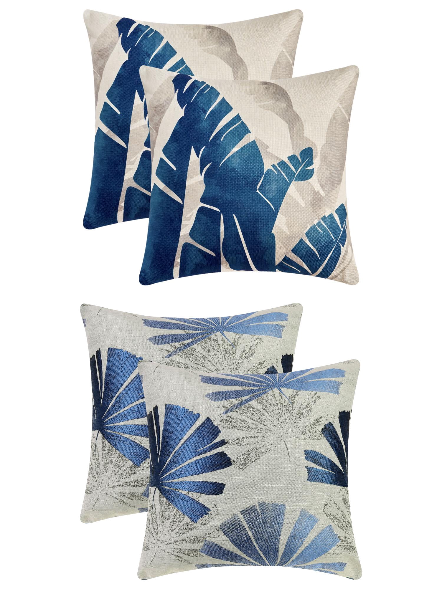 Unique Bargains 4 Pcs Leaf Throw Pillow Covers Plants Cushion Pillow Blue/Leaf-1