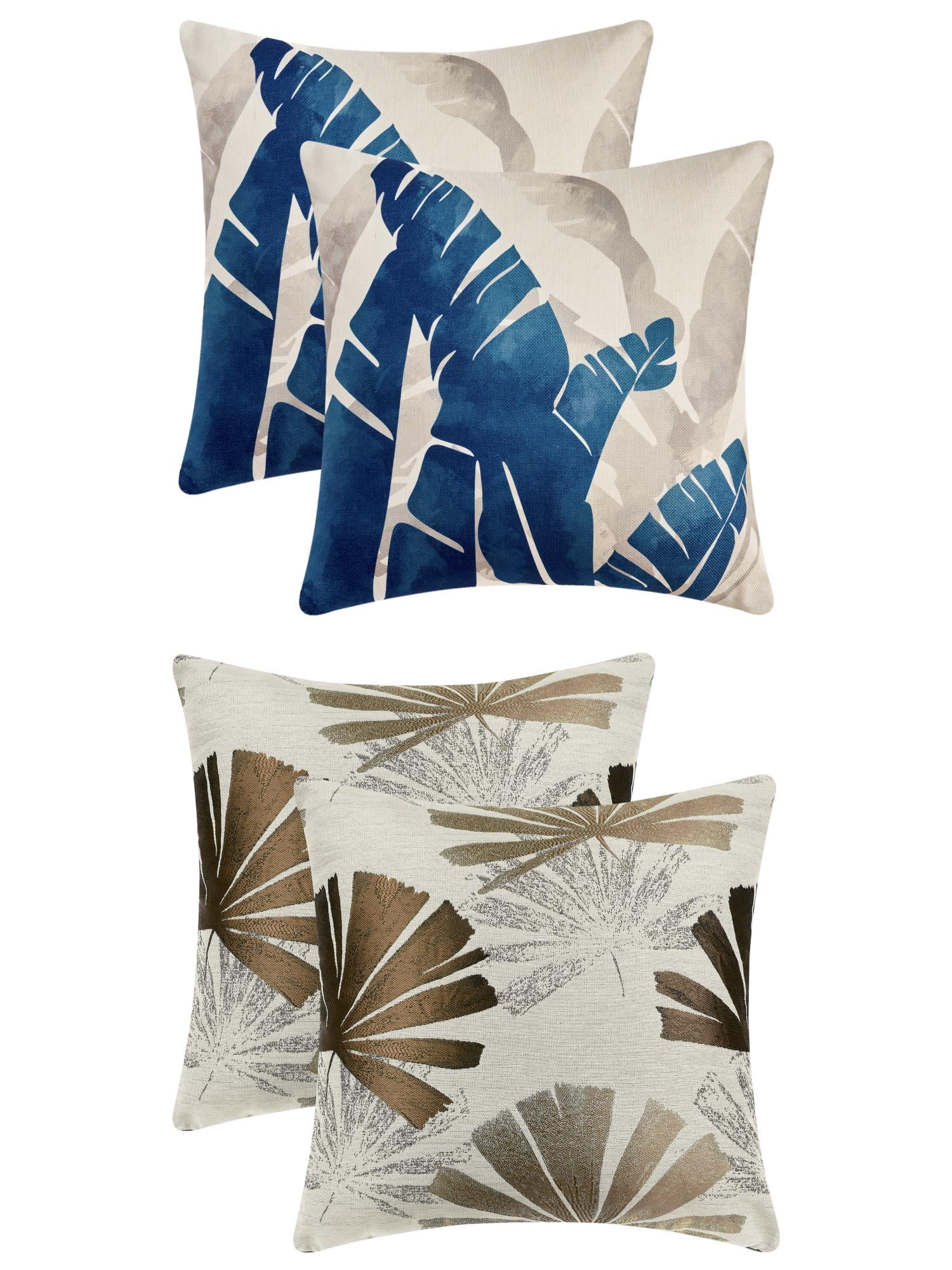 Unique Bargains 4 Pcs Leaf Throw Pillow Covers Plants Cushion Pillow Brown/Leaf-1