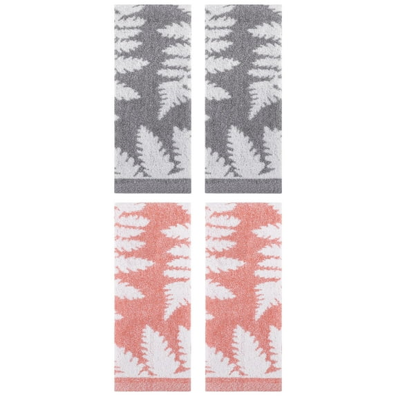 Unique Bargains 4 Pcs Leaves Pattern Hand Towels 13 x 29 Inch Blue/Pink