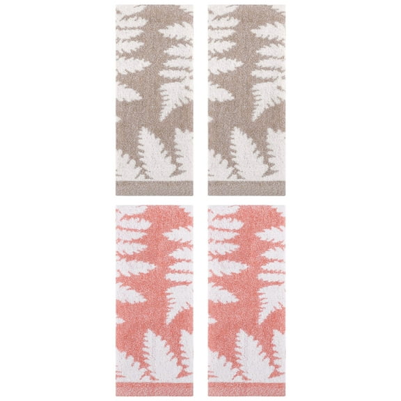 Unique Bargains 4 Pcs Leaves Pattern Hand Towels 13 x 29 Inch Brown/Pink