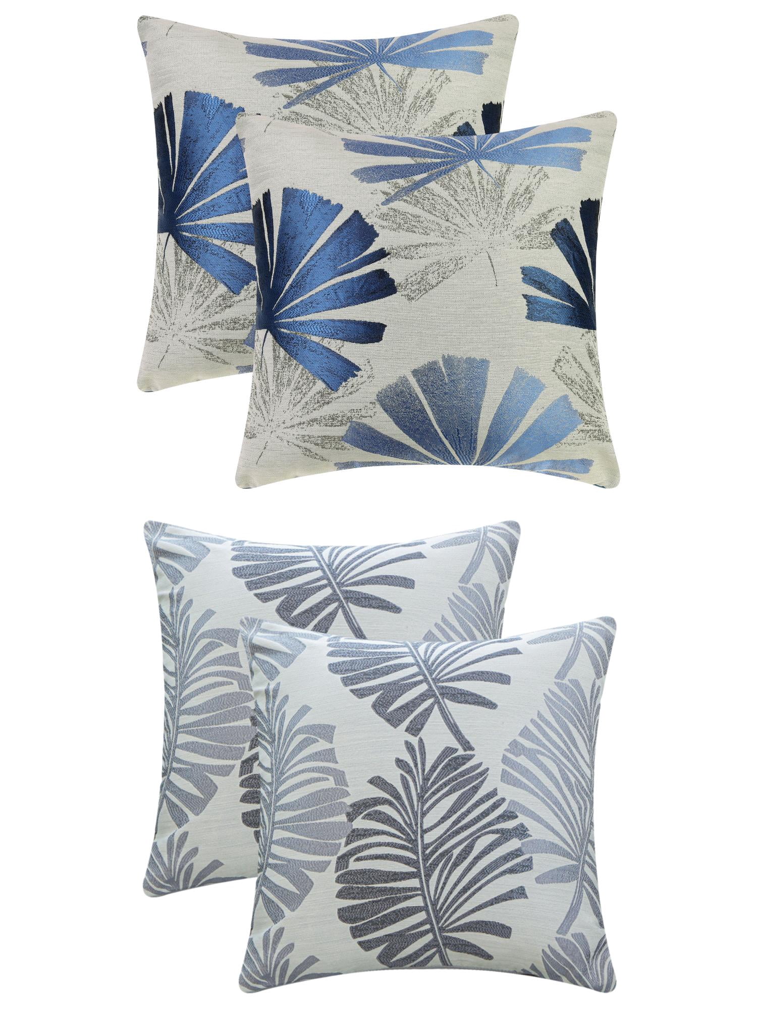 Unique Bargains 4 Pcs Leaves Pattern Throw Pillow Covers 18" x 18" Blue/Grey