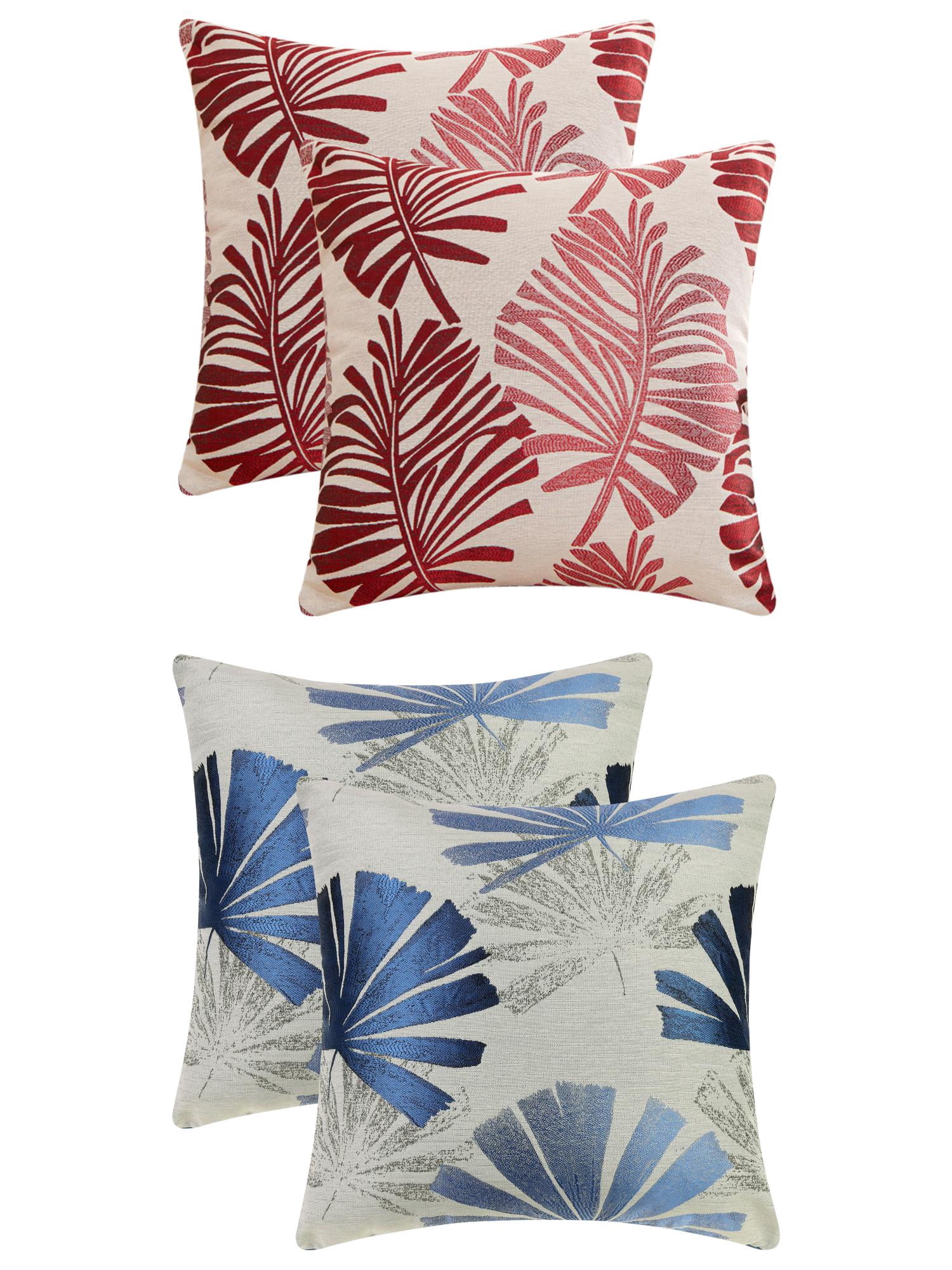 Unique Bargains 4 Pcs Leaves Pattern Throw Pillow Covers 18" x 18" Blue/Red