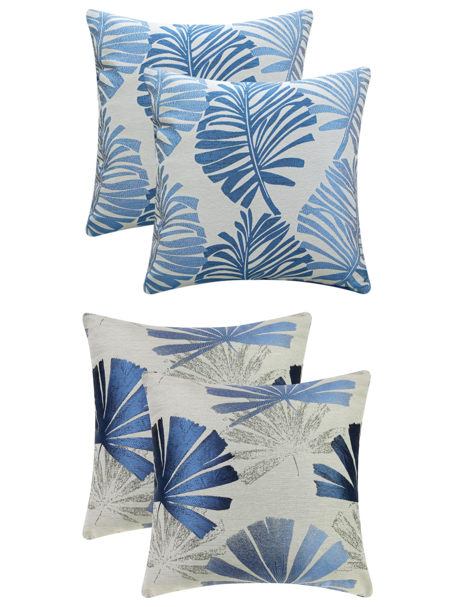 Unique Bargains 4 Pcs Leaves Pattern Throw Pillow Covers 18" x 18" Blue