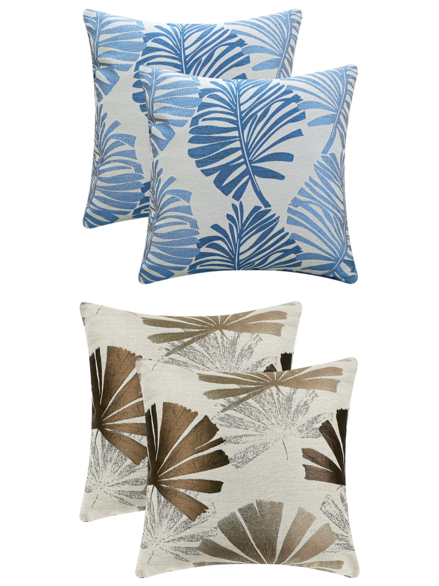 Unique Bargains 4 Pcs Leaves Pattern Throw Pillow Covers 18" x 18" Brown/Blue