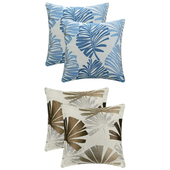 Unique Bargains 4 Pcs Leaves Pattern Throw Pillow Covers 18" x 18" Brown/Blue