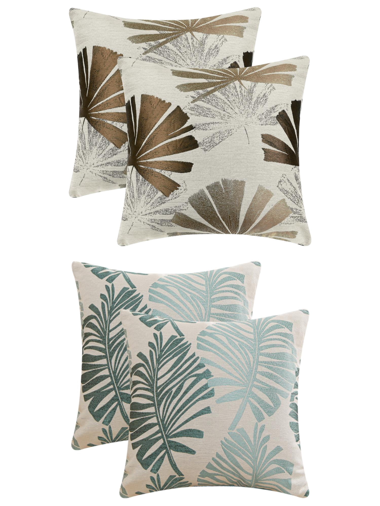 Unique Bargains 4 Pcs Leaves Pattern Throw Pillow Covers 18" x 18" Brown/Green