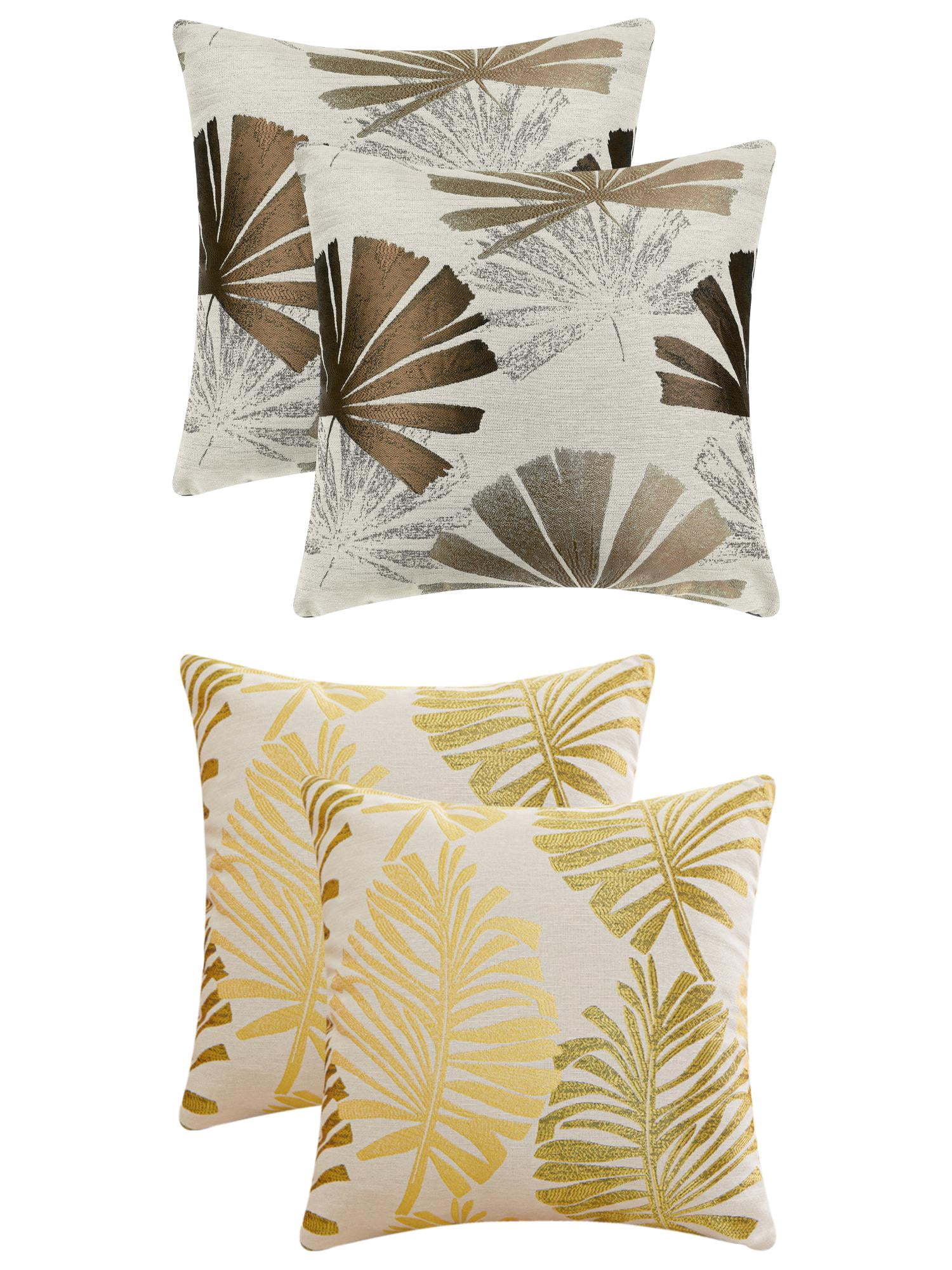 Unique Bargains 4 Pcs Leaves Pattern Throw Pillow Covers 18" x 18" Brown/Yellow