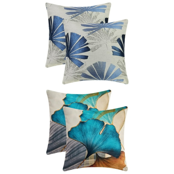 Unique Bargains 4 Pcs Leaves Pattern Throw Pillow Covers Blue/Flower-1