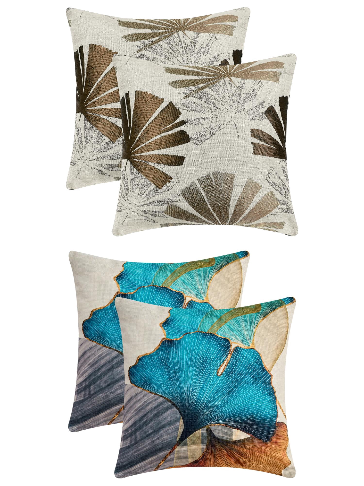 Unique Bargains 4 Pcs Leaves Pattern Throw Pillow Covers Brown/Flower-1