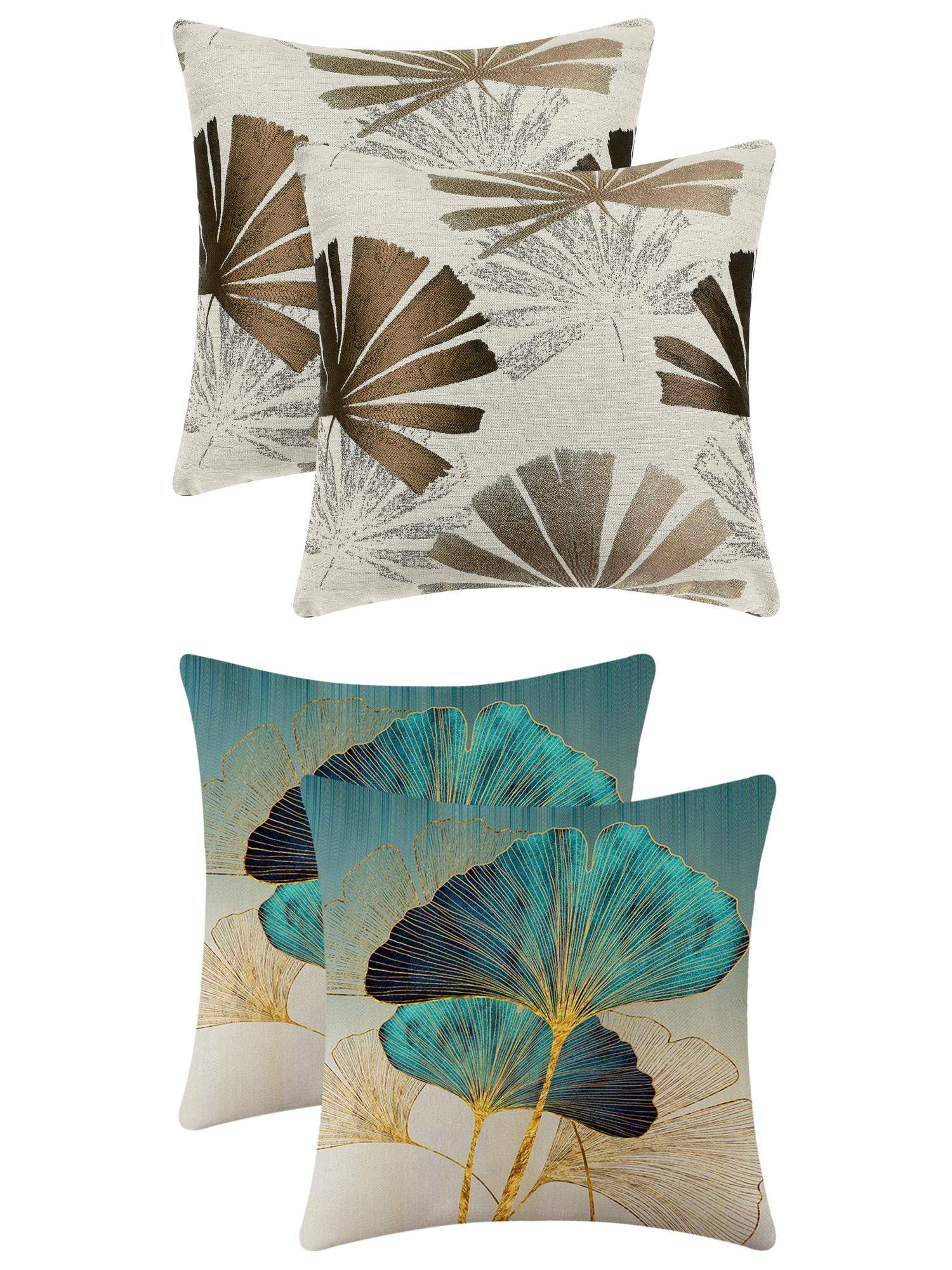 Unique Bargains 4 Pcs Leaves Pattern Throw Pillow Covers Brown/Flower-2