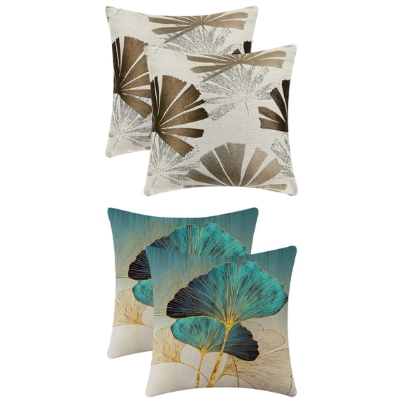 Unique Bargains 4 Pcs Leaves Pattern Throw Pillow Covers Brown/Flower-2