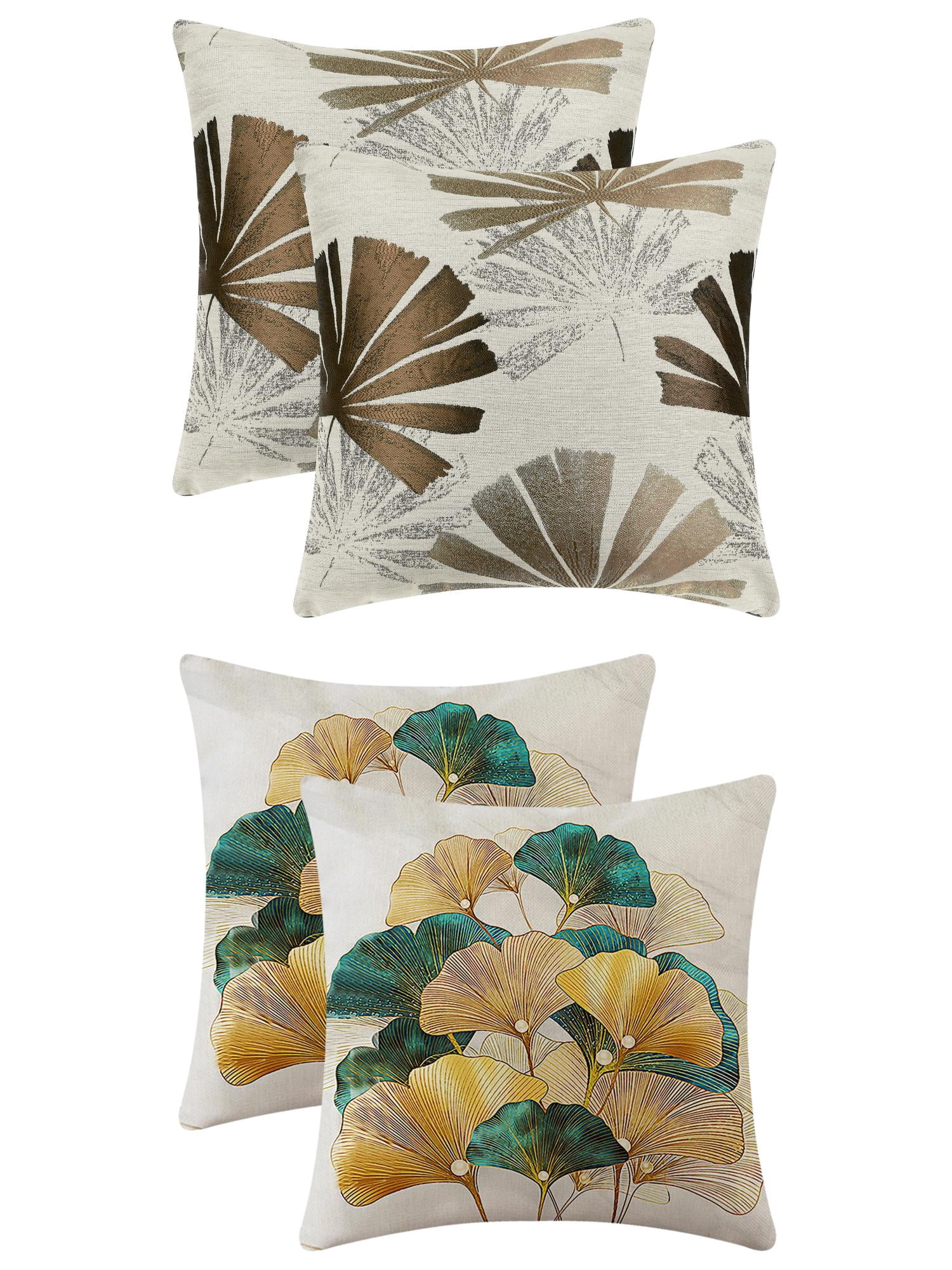 Unique Bargains 4 Pcs Leaves Pattern Throw Pillow Covers Brown/Flower-3