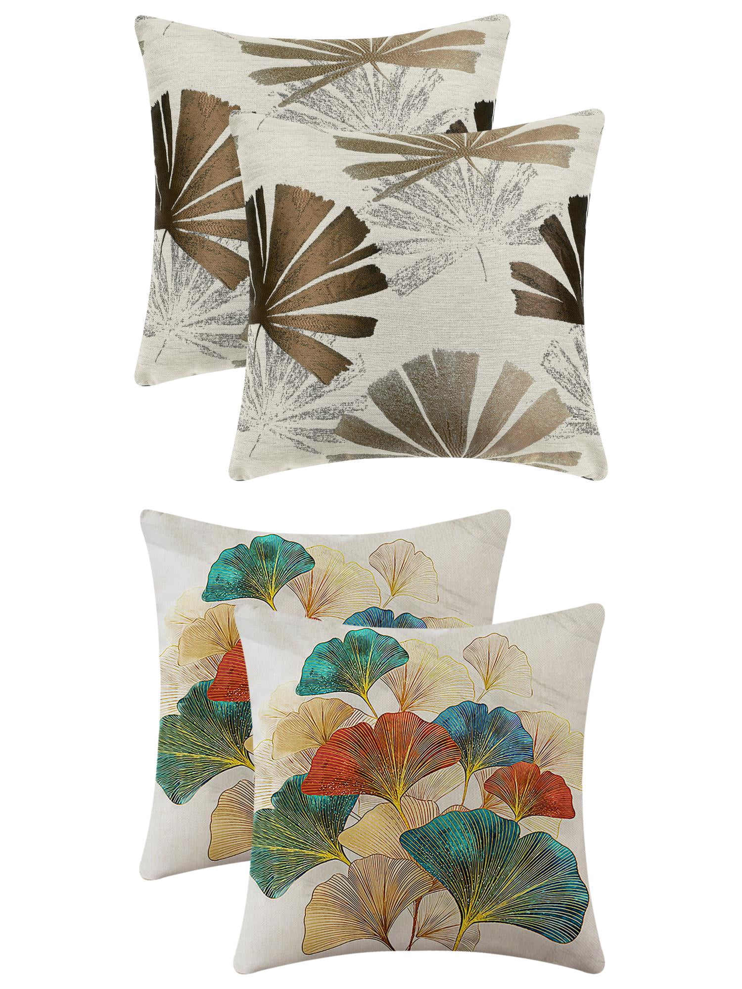 Unique Bargains 4 Pcs Leaves Pattern Throw Pillow Covers Brown/Flower-4