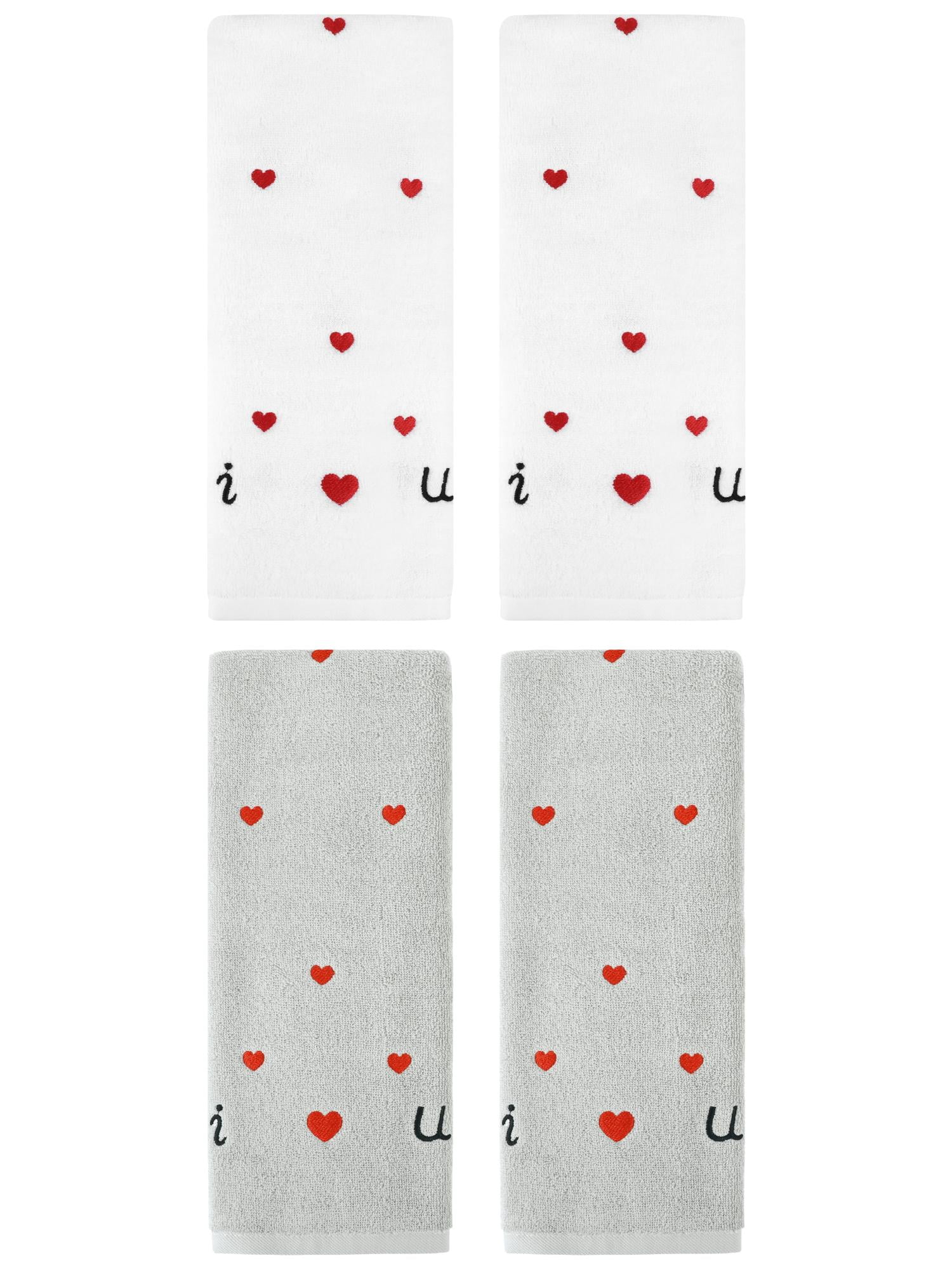 Unique Bargains 4 Pcs Letter Heart Pattern Hand Towels Light Grey/White 13" x 29"