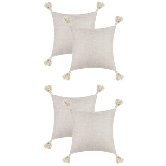 Unique Bargains 4 Pcs Linen Fringe Cushion Cover Throw Pillow Covers with Tassel Design White 18" x 18"