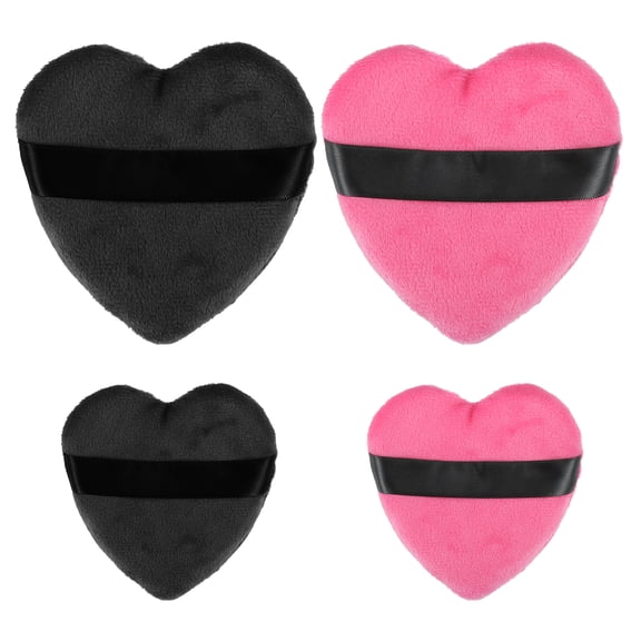 Unique Bargains 4 Pcs Loose Powder Puff Face Soft Heart Shape Puff Beauty Makeup Tool Short Plush Rose Red and Black