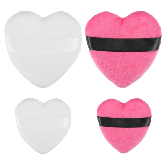 Unique Bargains 4 Pcs Loose Powder Puff Face Soft Heart Shape Puff Beauty Makeup Tool Short Plush Rose Red and White
