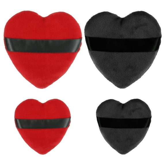 Unique Bargains 4 Pcs Loose Powder Puff Face Soft Heart Shape Puff Blender Beauty Makeup Tool Short Plush Black and Red