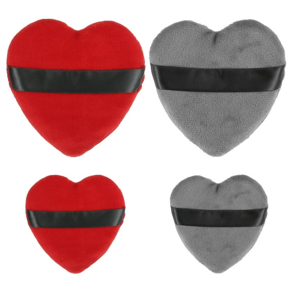 Unique Bargains 4 Pcs Loose Powder Puff Face Soft Heart Shape Puff Blender Beauty Makeup Tool Short Plush Gray and Red