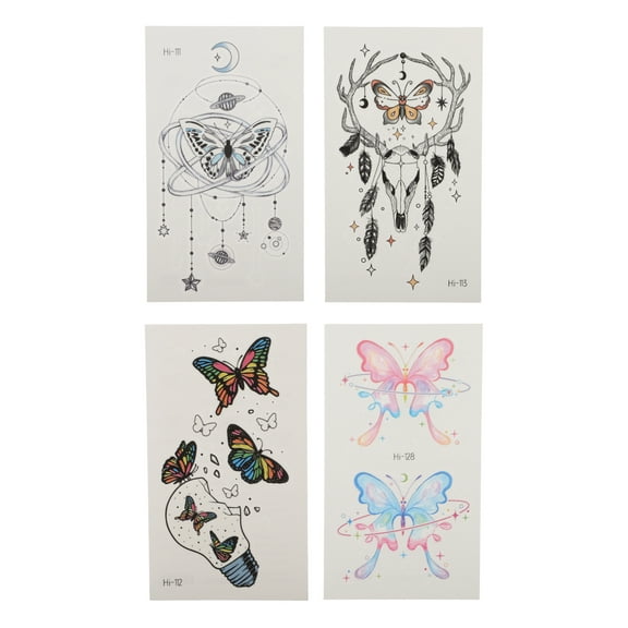 Unique Bargains Christmas 4 Pcs Luminous Face Tattoo Sticker Butterfly Pattern Temporary Tatto for Adult Fluorescent Blue