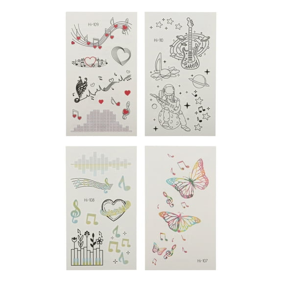 Unique Bargains 4 Pcs Luminous Fake Tattoos Musical Note Pattern Temporary Tatto for Adult Fluorescent Blue