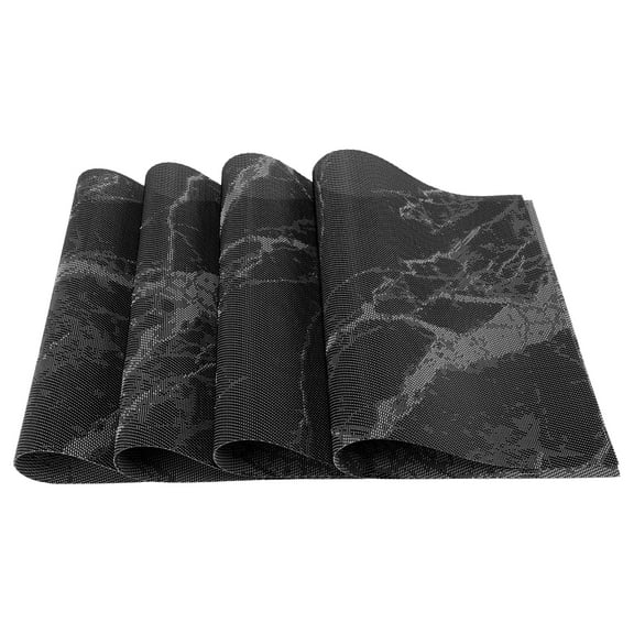 Unique Bargains 4 Pcs Marble Pattern Placemat Polyester Place Mat for Kitchen Dining Table Washable Table Mats Black