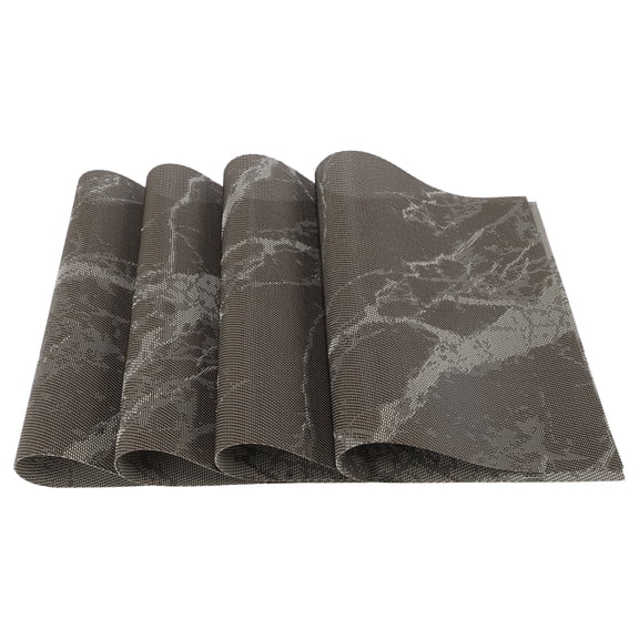 Unique Bargains 4 Pcs Marble Pattern Placemat Polyester Place Mat for Kitchen Dining Table Washable Table Mats Brown