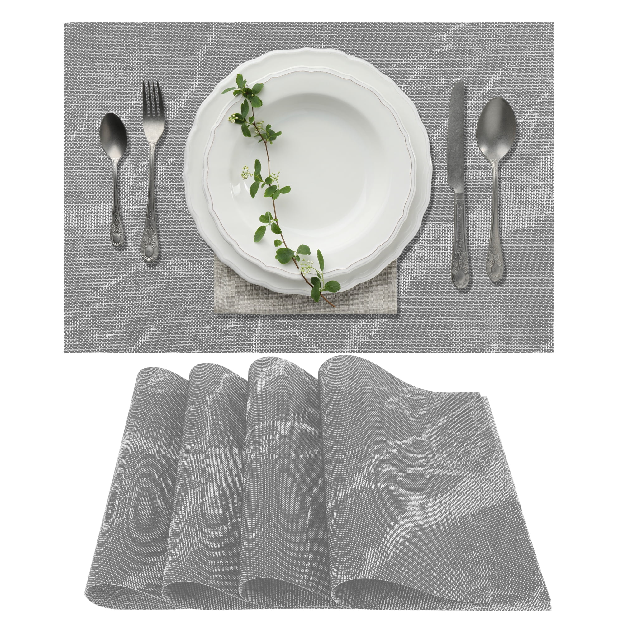 Unique Bargains 4 Pcs Marble Pattern Polyester Heat Resistant Washable Placemats  Gray