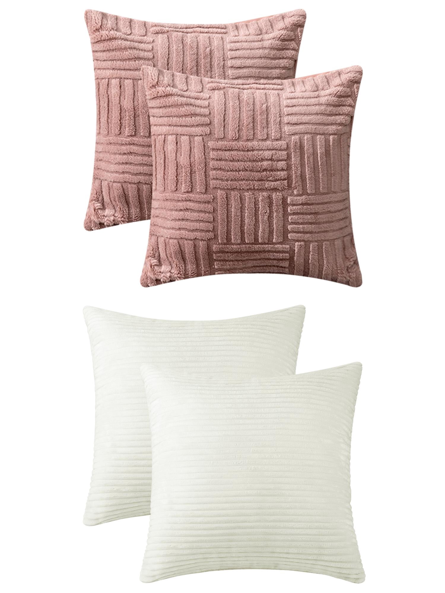Unique Bargains 4 Pcs Modern Couch Sofa Home Throw Pillow Covers Beige/Pink