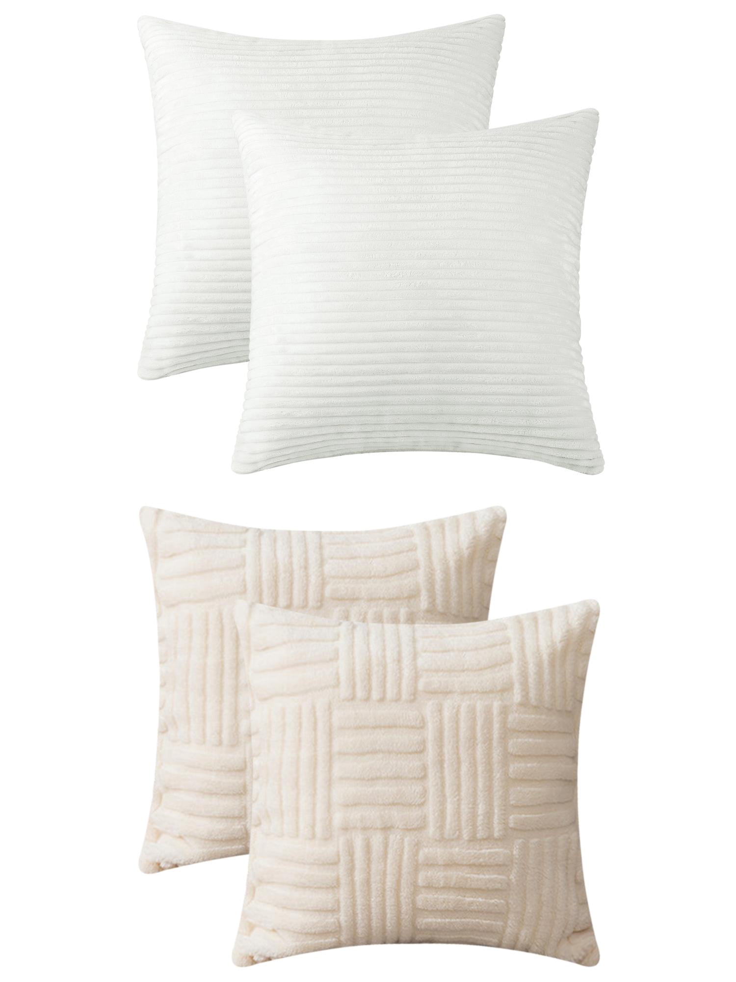 Unique Bargains 4 Pcs Modern Couch Sofa Home Throw Pillow Covers White/Beige