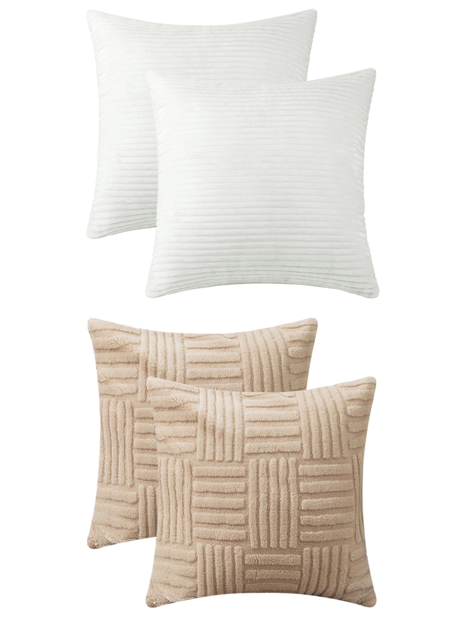 Unique Bargains 4 Pcs Modern Couch Sofa Home Throw Pillow Covers White/Khaki