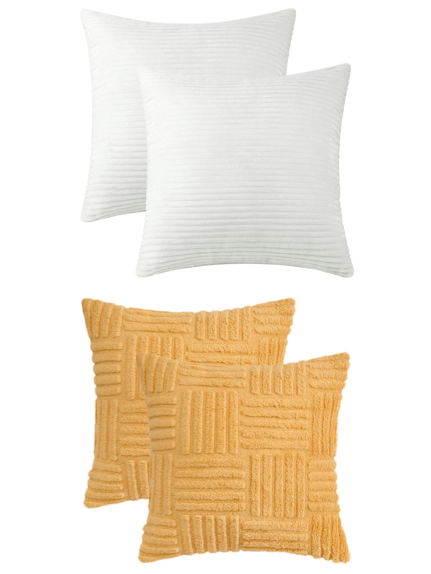 Unique Bargains 4 Pcs Modern Couch Sofa Home Throw Pillow Covers White/Yellow