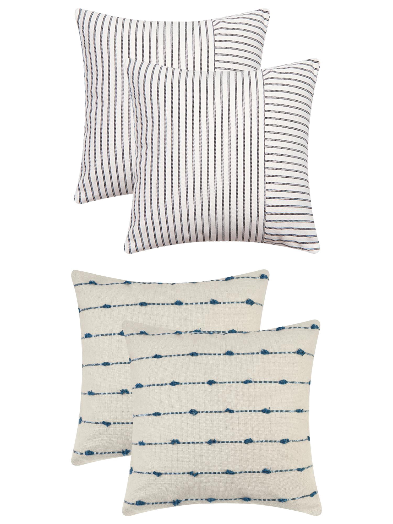 Unique Bargains 4 Pcs Modern Farmhouse Striped Throw Pillow Covers Blue/Black