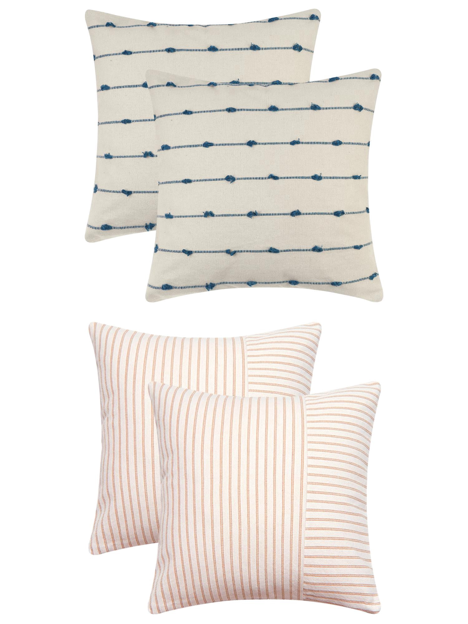 Unique Bargains 4 Pcs Modern Farmhouse Striped Throw Pillow Covers Blue/Khaki