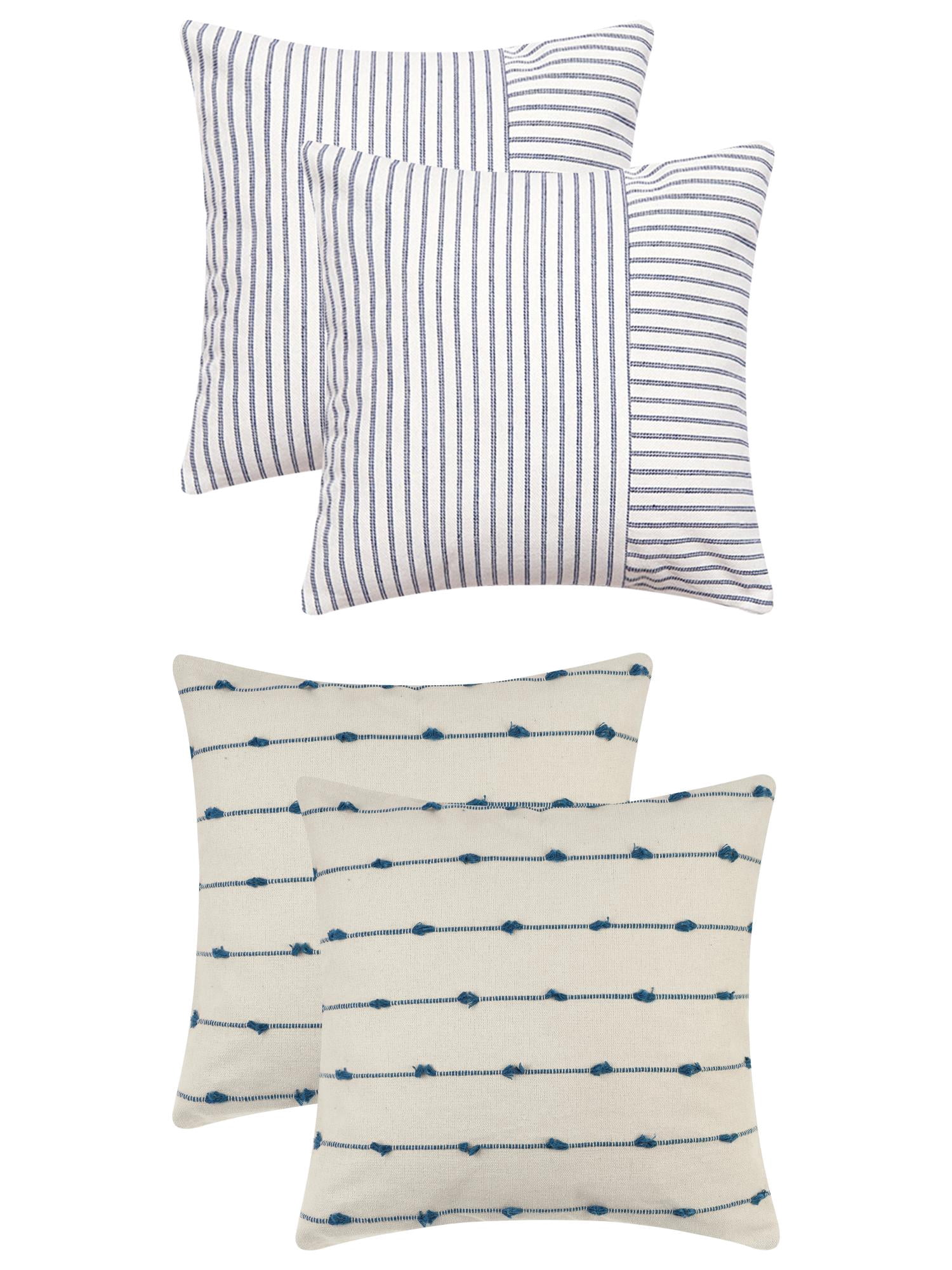Unique Bargains 4 Pcs Modern Farmhouse Striped Throw Pillow Covers Blue/Navy Blue
