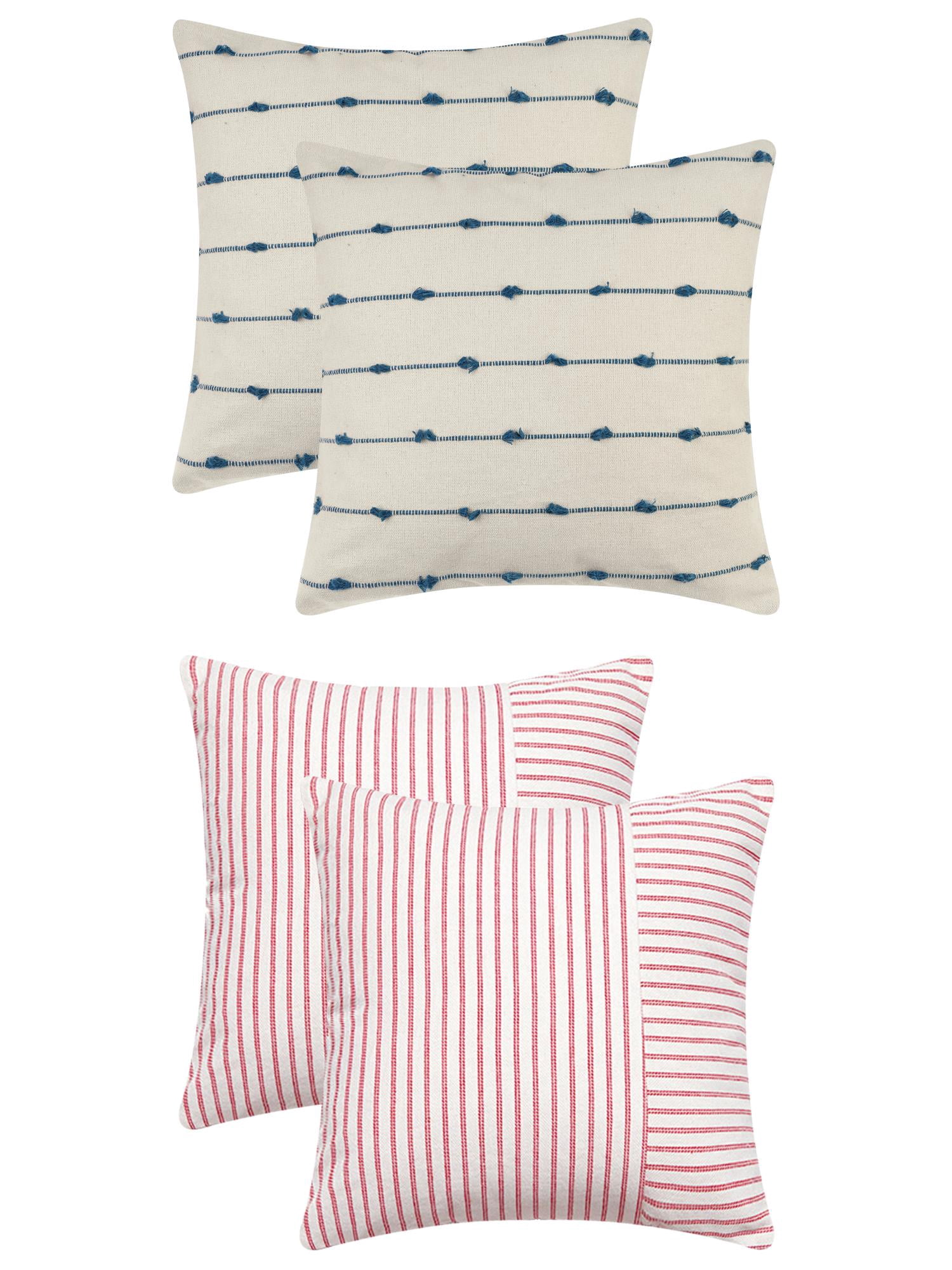 Unique Bargains 4 Pcs Modern Farmhouse Striped Throw Pillow Covers Blue/Red
