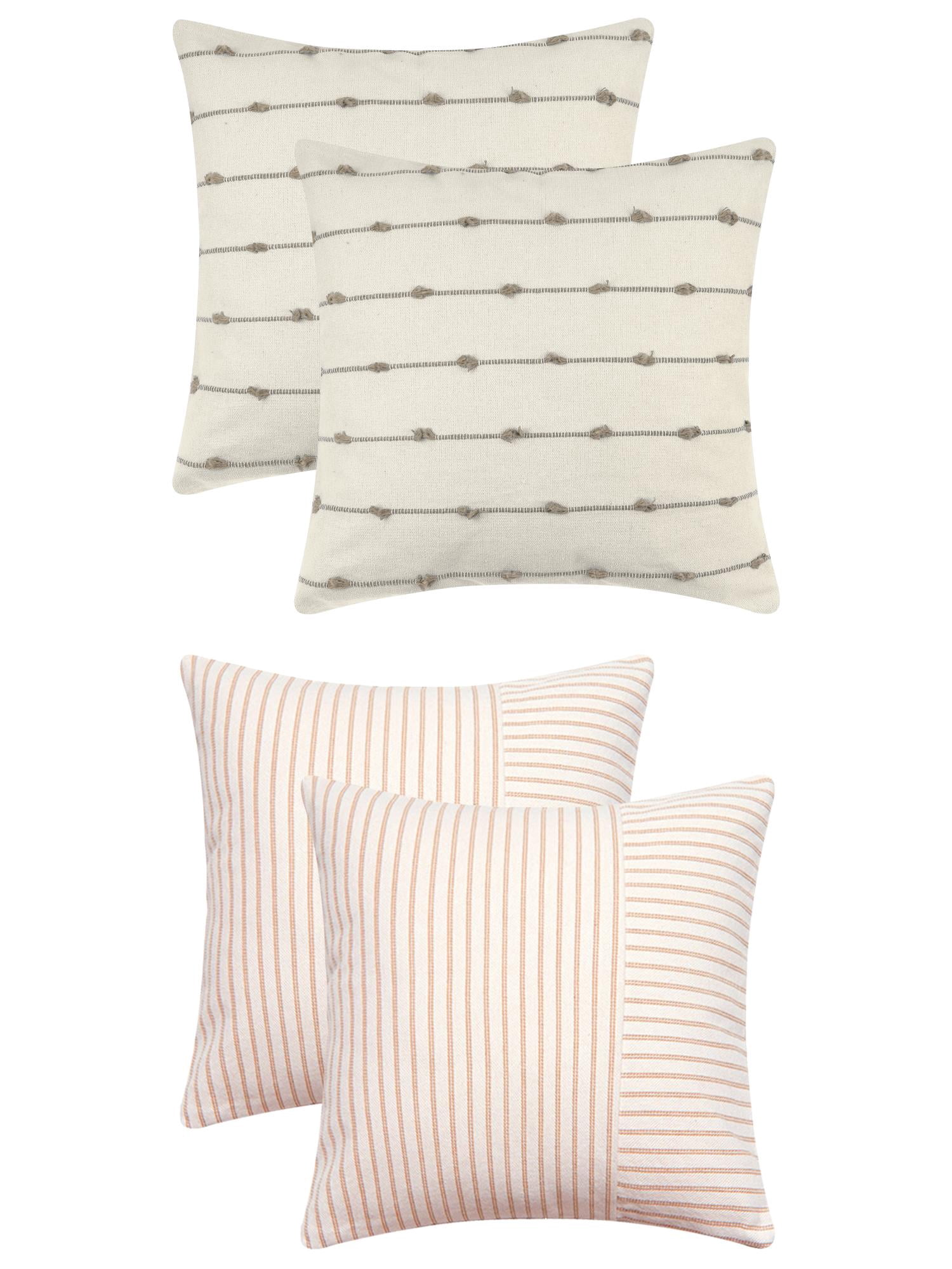 Unique Bargains 4 Pcs Modern Farmhouse Striped Throw Pillow Covers Brown/Khaki