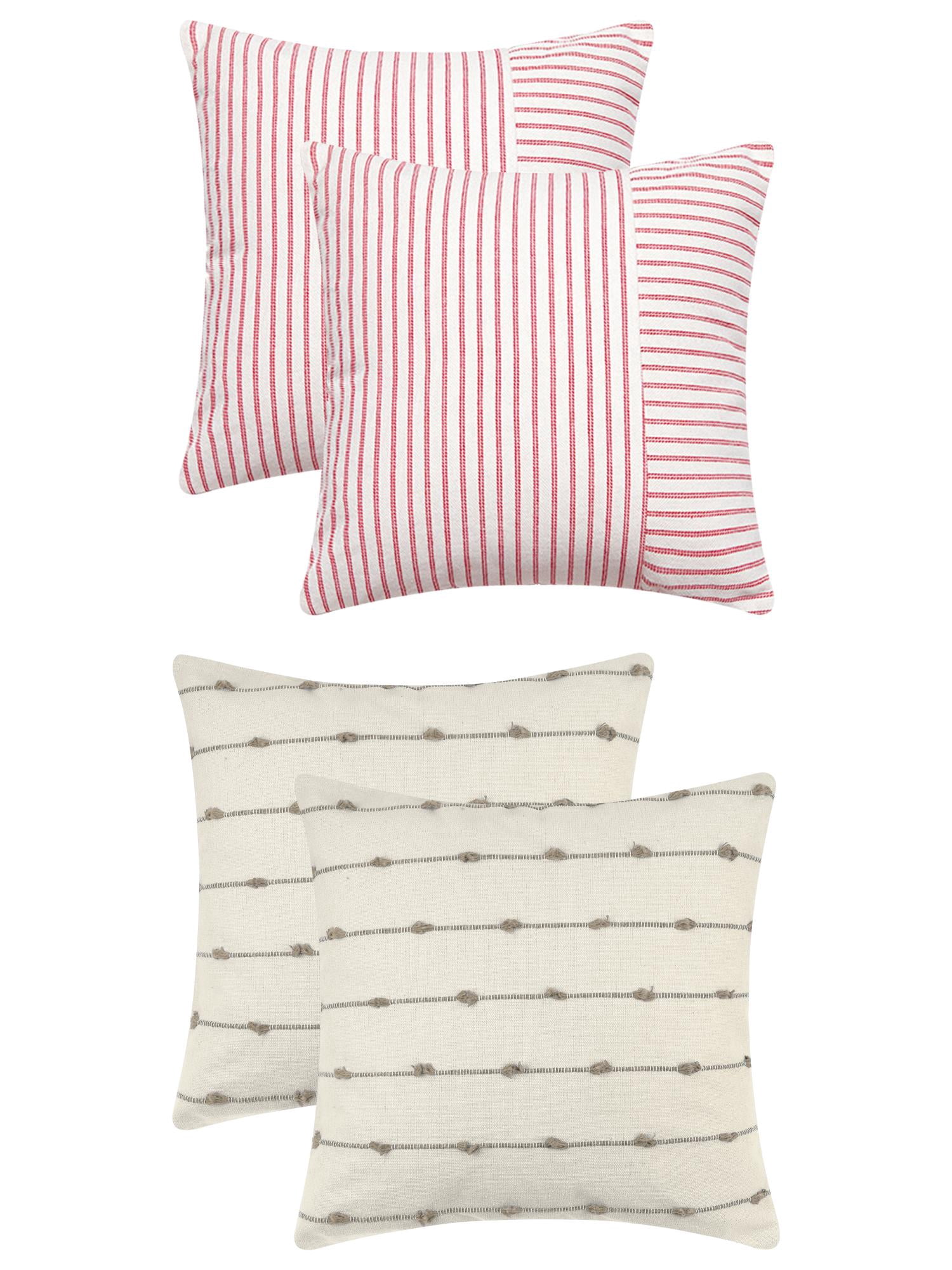 Unique Bargains 4 Pcs Modern Farmhouse Striped Throw Pillow Covers Brown/Red